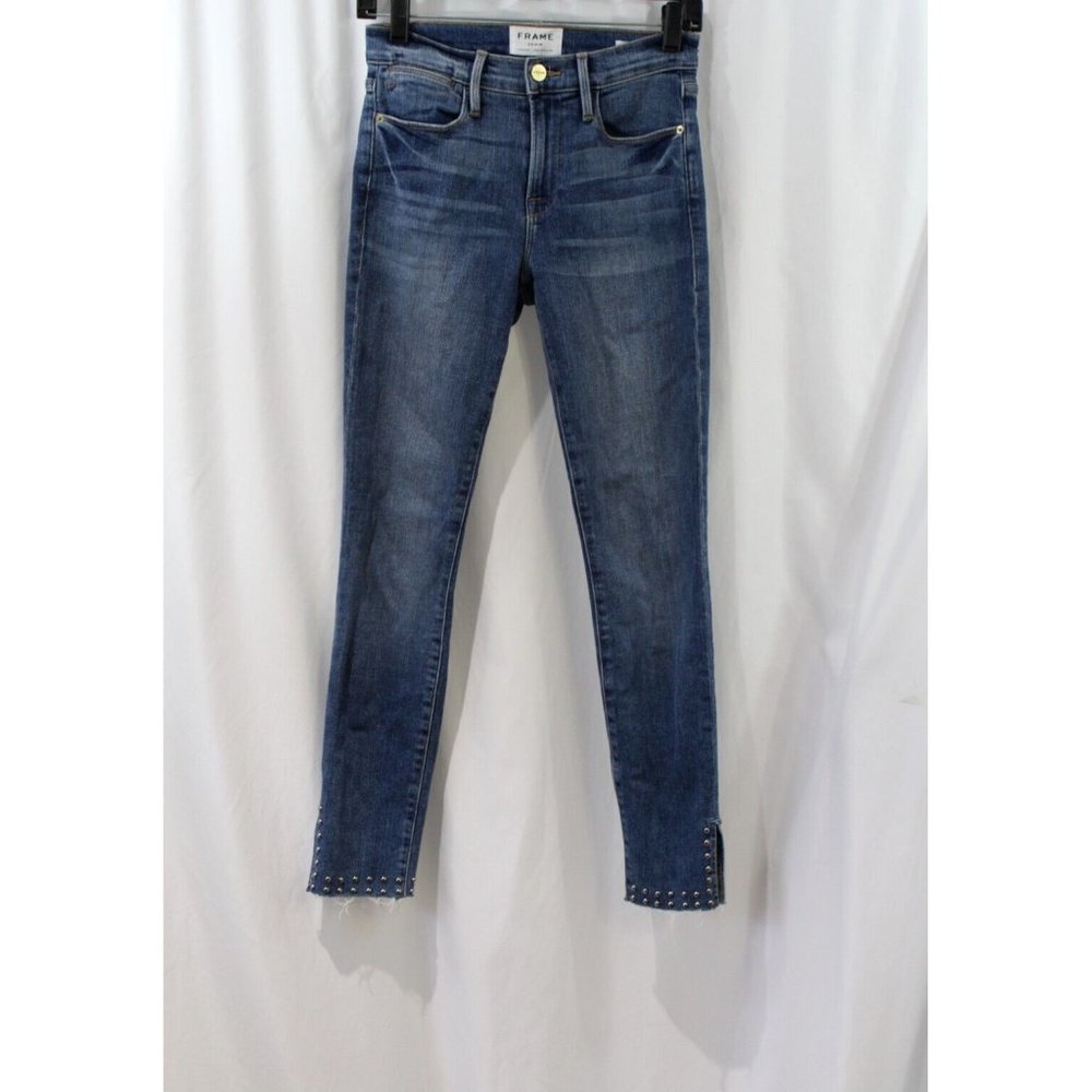 Frame Womens Medium Wash Studded‎ Hem Le High Skinny Jeans 25